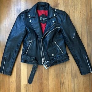 Straight To Hell Black Leather Biker Jacket - Women's